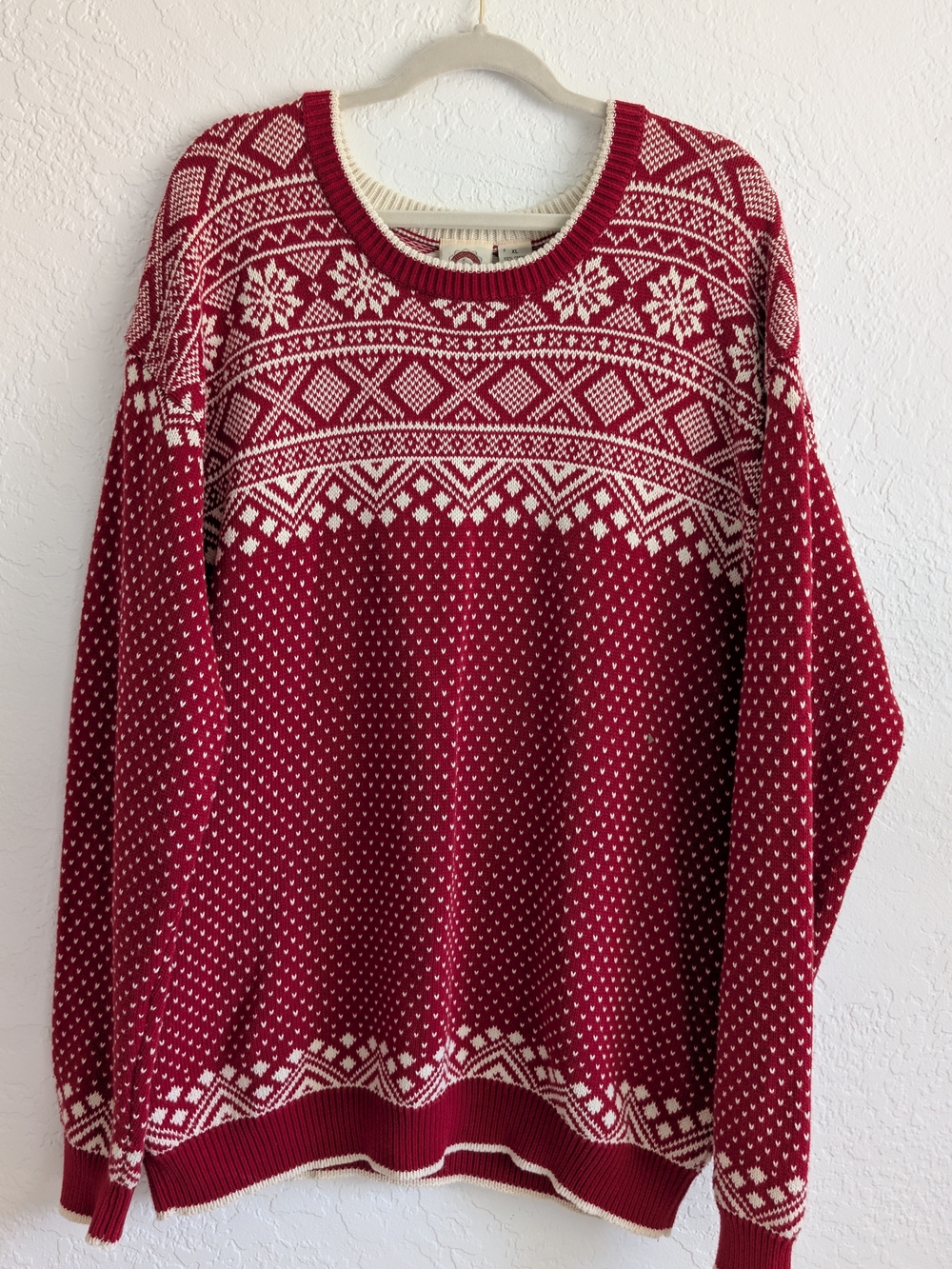Basic Options Red & Cream Fair Isle Crewneck Sweater